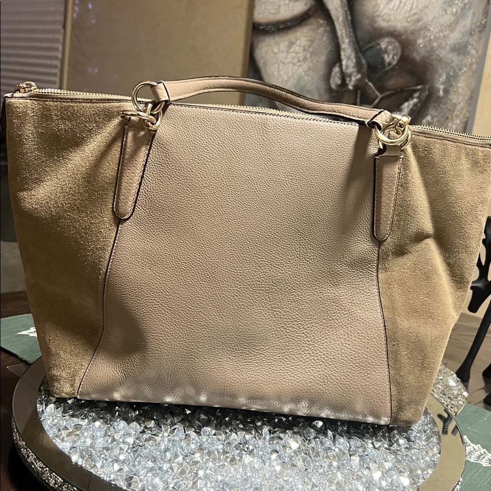 COACH Exotic Trim Suede Ava Tote Bag In Stone - Picture 7 of 17